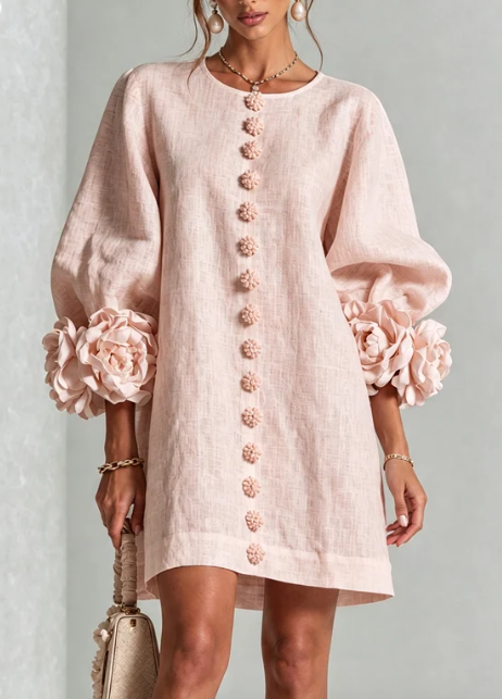 CHIARA | Vestido Mini en Mezcla de Lino con Puños Anudados