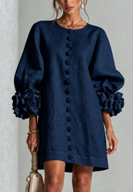 CHIARA | Vestido Mini en Mezcla de Lino con Puños Anudados