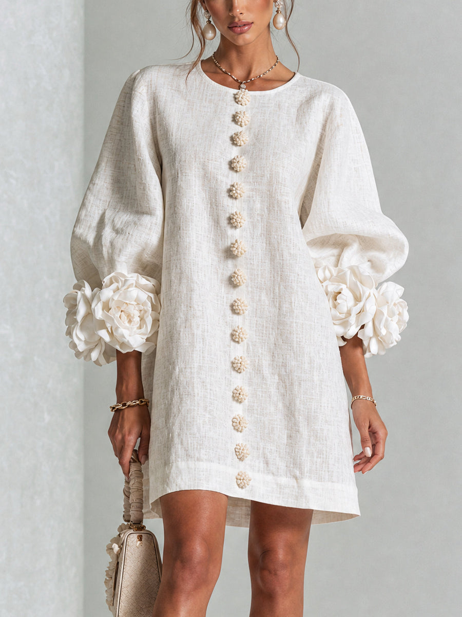 CHIARA | Vestido Mini en Mezcla de Lino con Puños Anudados