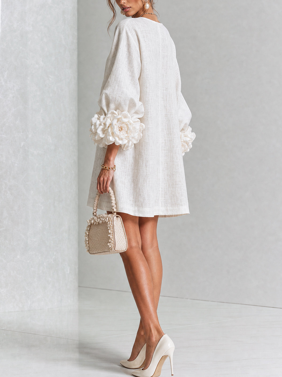 CHIARA | Vestido Mini en Mezcla de Lino con Puños Anudados
