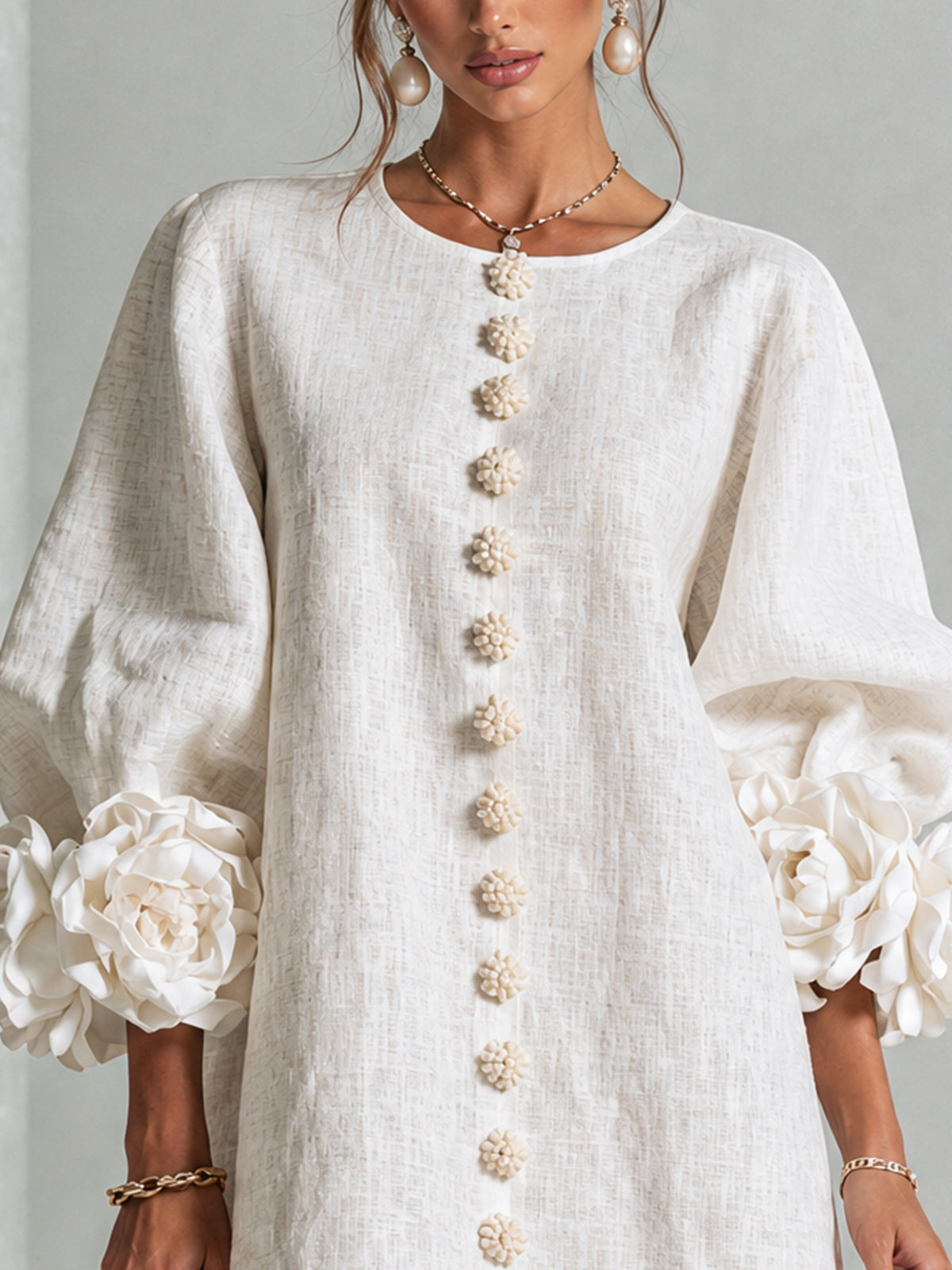 CHIARA | Vestido Mini en Mezcla de Lino con Puños Anudados